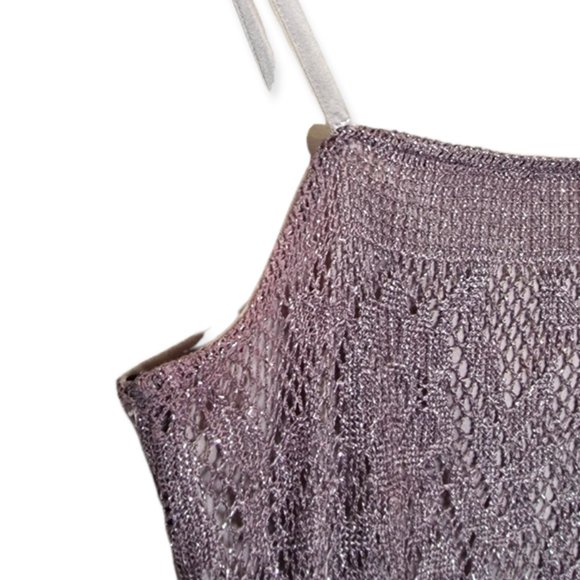 Vintage Y2k Dorothy Perkins Purple Silver Crochet Knit Slip Dress Size 12 Barbie - Picture 4 of 9